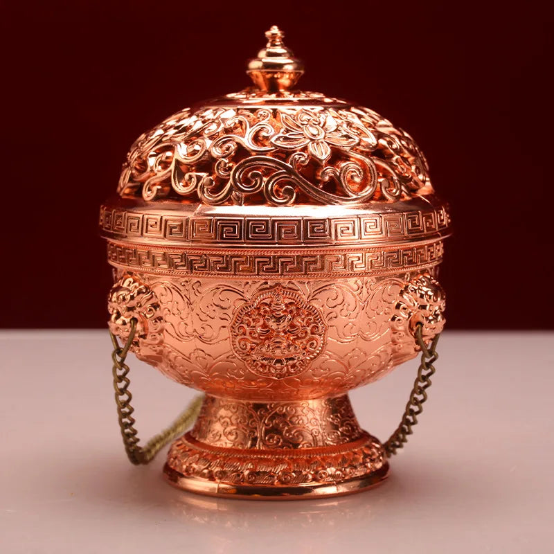 Tibetan-Inspired Golden Hanging Incense Burner – Meditation & Sacred Home Décor