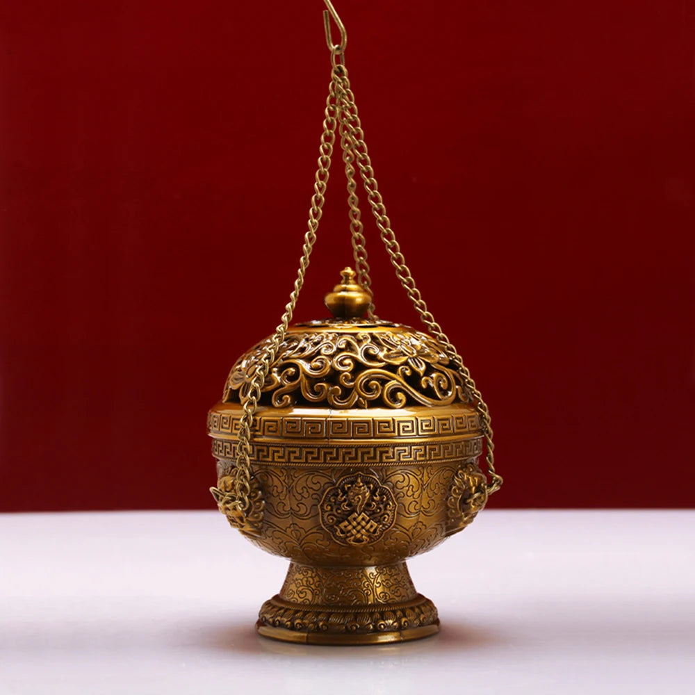 Tibetan-Inspired Golden Hanging Incense Burner – Meditation & Sacred Home Décor