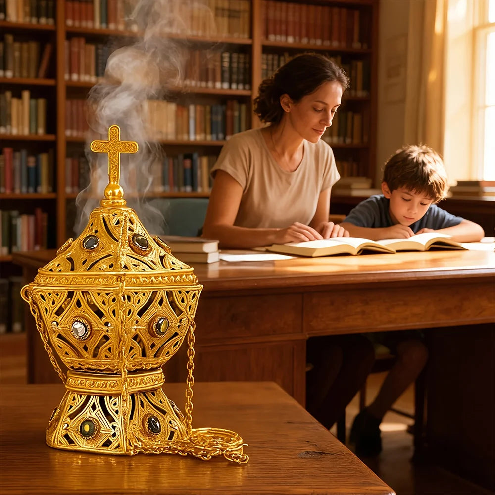 Sacred Golden Lantern Incense Burner – Hanging Ritual & Meditation Censer
