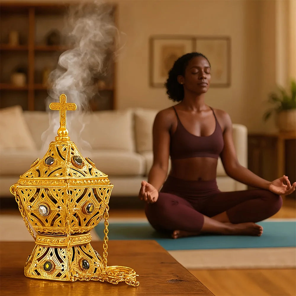 Sacred Golden Lantern Incense Burner – Hanging Ritual & Meditation Censer