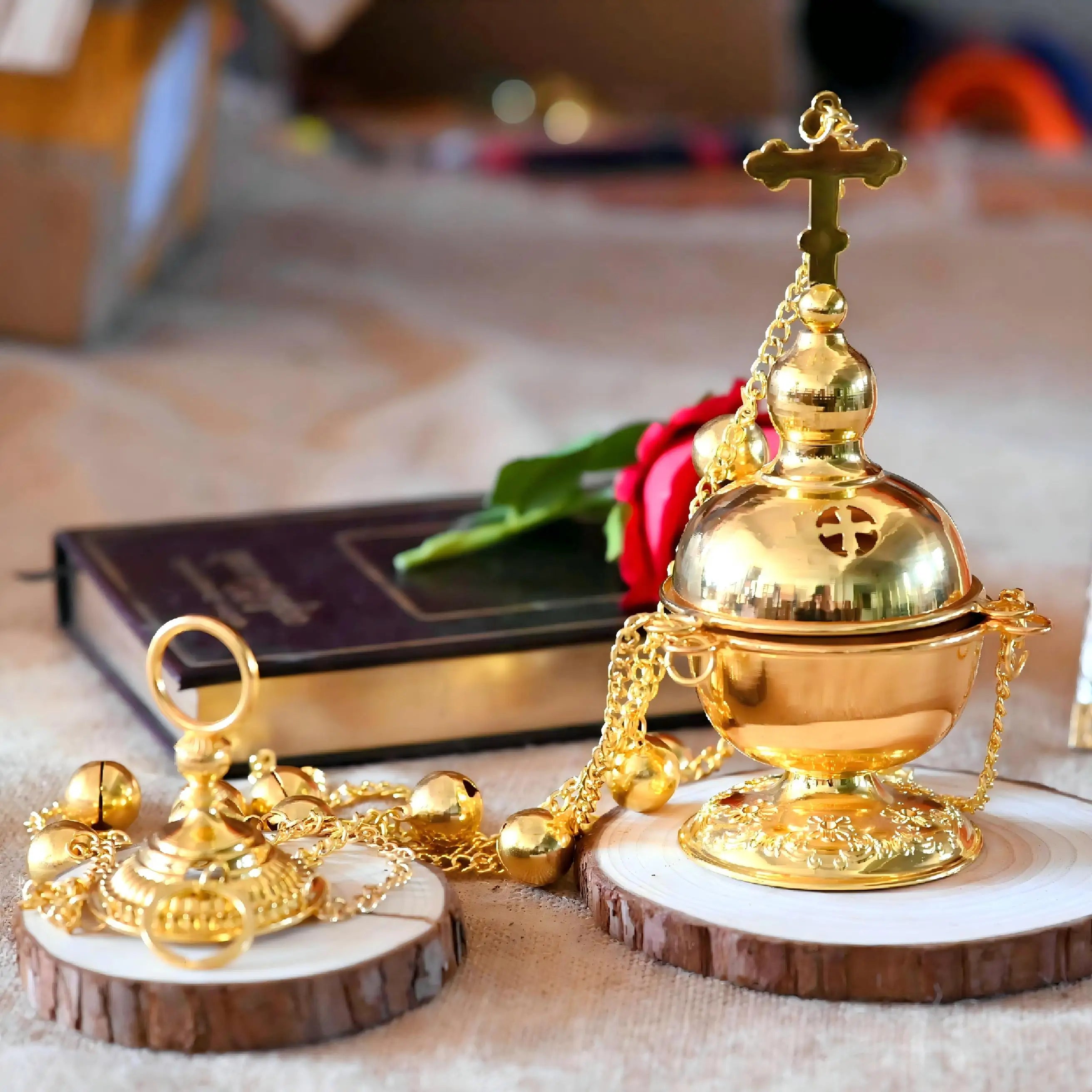 Sacred Gold Ritual Incense Burner – Hanging & Desktop Meditation, Prayer and Home Sanctuary Decor
