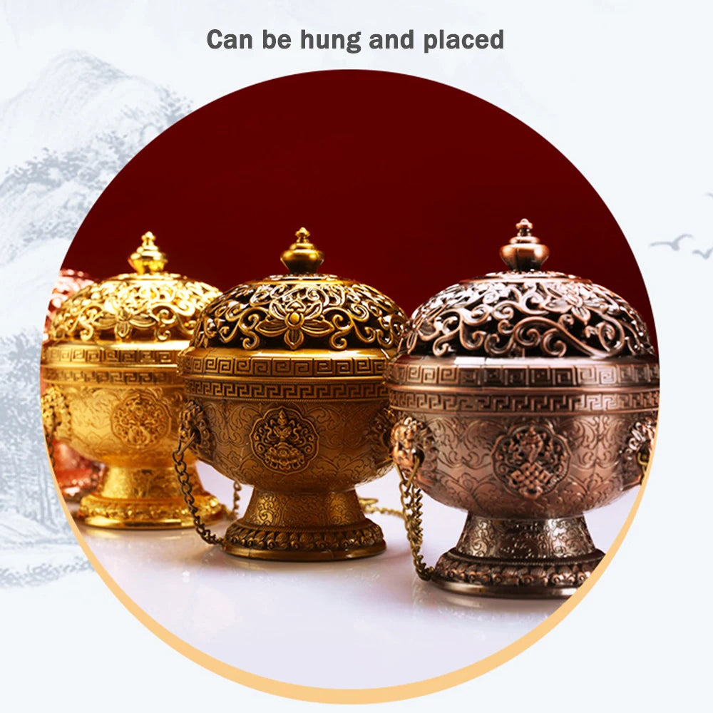 Tibetan-Inspired Golden Hanging Incense Burner – Meditation & Sacred Home Décor