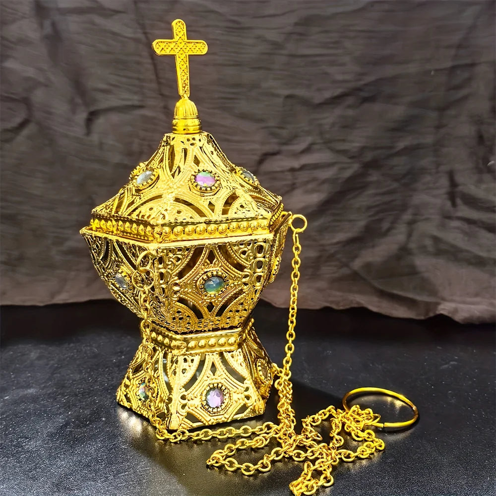 Sacred Golden Lantern Incense Burner – Hanging Ritual & Meditation Censer