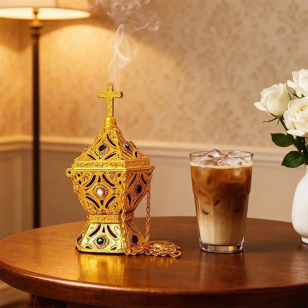 Sacred Golden Lantern Incense Burner – Hanging Ritual & Meditation Censer