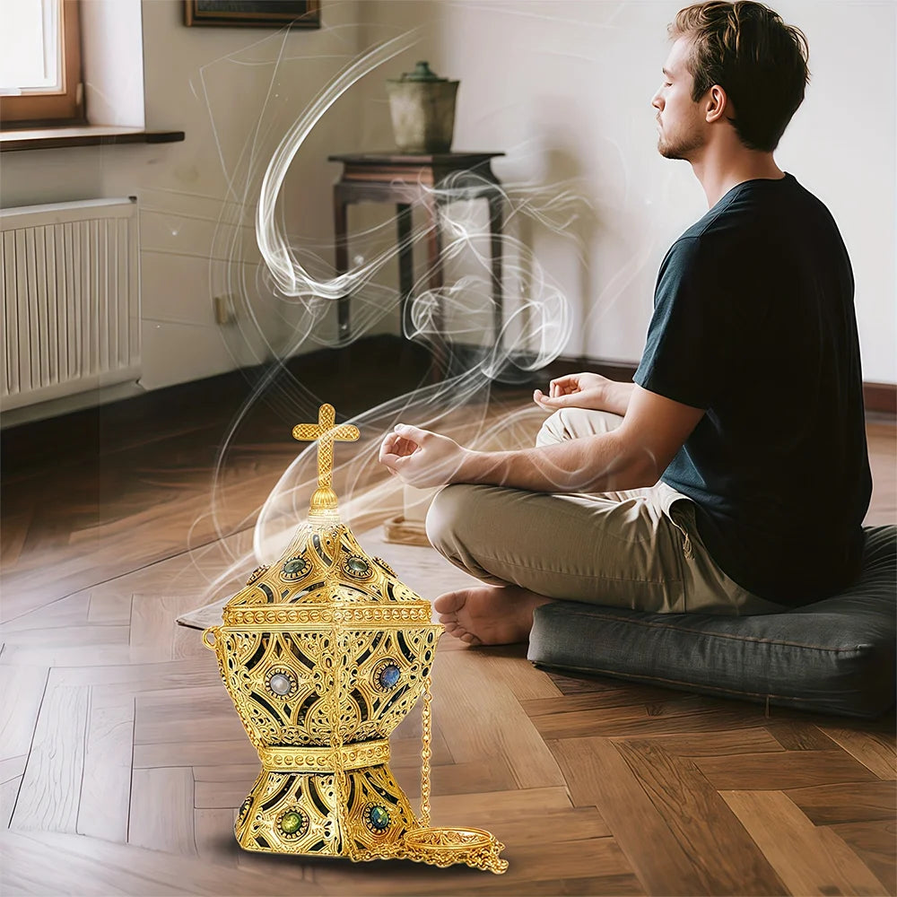 Sacred Golden Lantern Incense Burner – Hanging Ritual & Meditation Censer