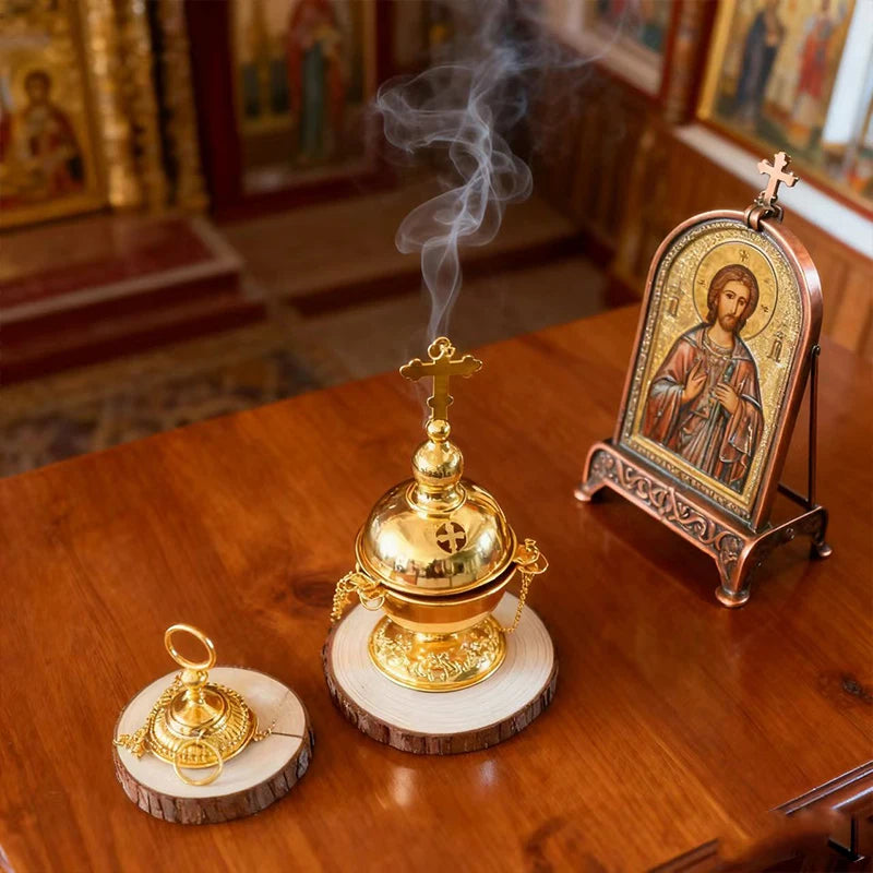 Sacred Gold Ritual Incense Burner – Hanging & Desktop Meditation, Prayer and Home Sanctuary Decor