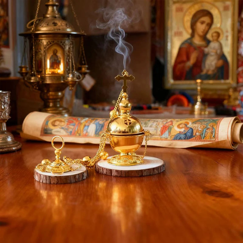 Sacred Gold Ritual Incense Burner – Hanging & Desktop Meditation, Prayer and Home Sanctuary Decor