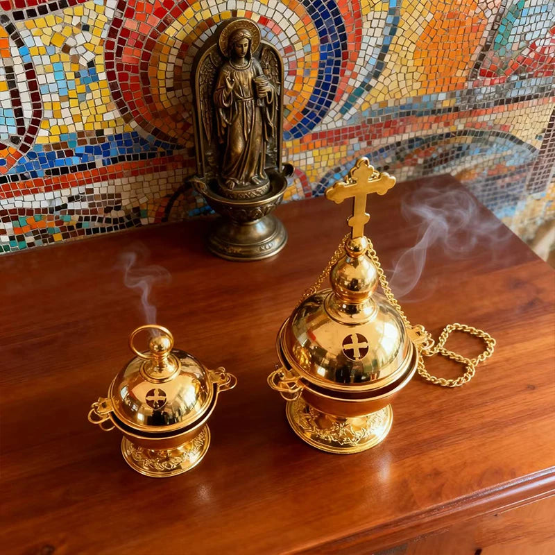 Sacred Gold Ritual Incense Burner – Hanging & Desktop Meditation, Prayer and Home Sanctuary Decor