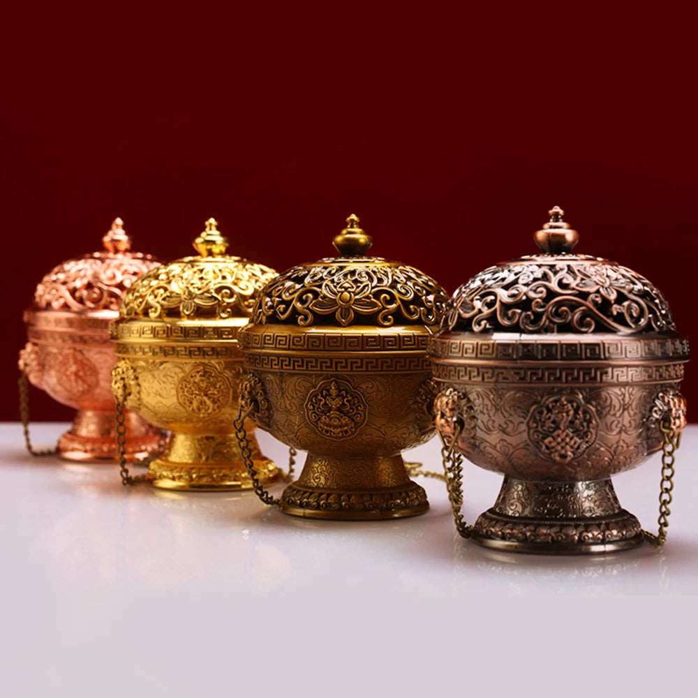 Tibetan-Inspired Golden Hanging Incense Burner – Meditation & Sacred Home Décor