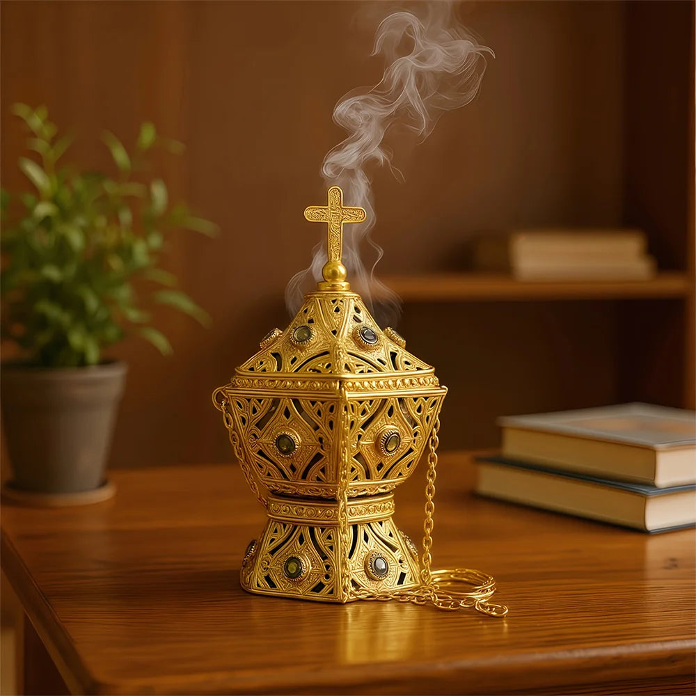 Sacred Golden Lantern Incense Burner – Hanging Ritual & Meditation Censer