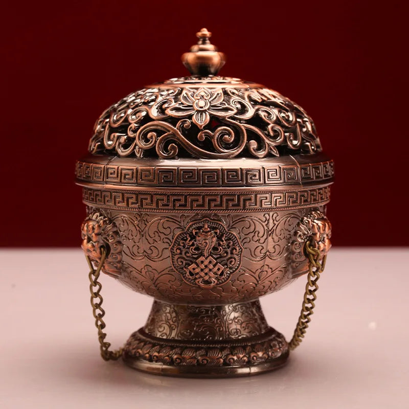 Tibetan-Inspired Golden Hanging Incense Burner – Meditation & Sacred Home Décor