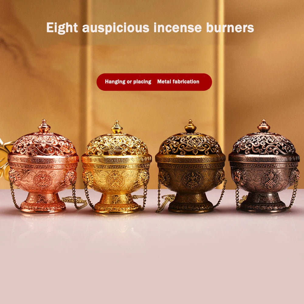 Tibetan-Inspired Golden Hanging Incense Burner – Meditation & Sacred Home Décor