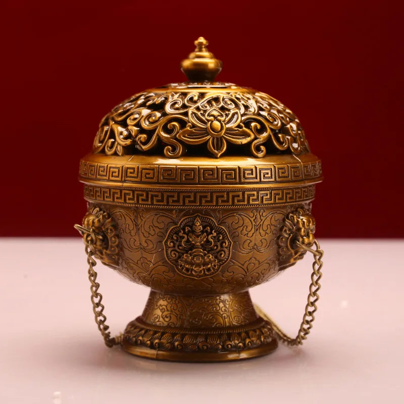 Tibetan-Inspired Golden Hanging Incense Burner – Meditation & Sacred Home Décor