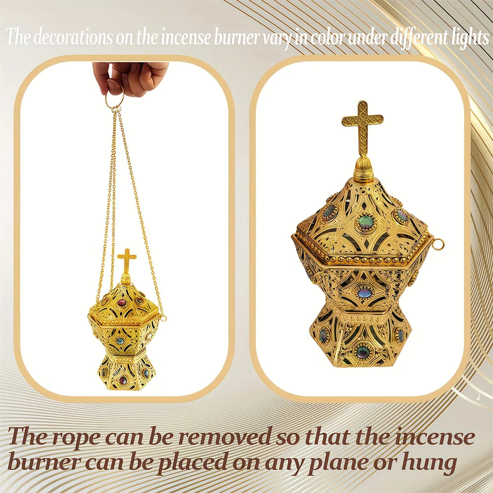 Sacred Golden Lantern Incense Burner – Hanging Ritual & Meditation Censer