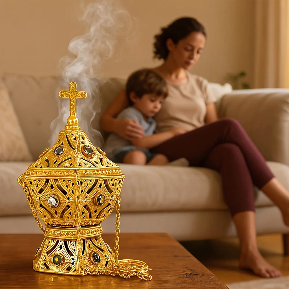 Sacred Golden Lantern Incense Burner – Hanging Ritual & Meditation Censer