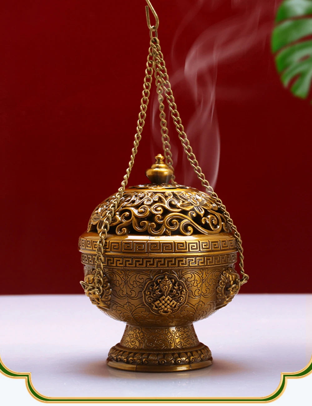 Tibetan-Inspired Golden Hanging Incense Burner – Meditation & Sacred Home Décor