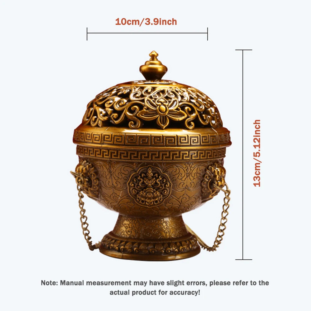 Tibetan-Inspired Golden Hanging Incense Burner – Meditation & Sacred Home Décor