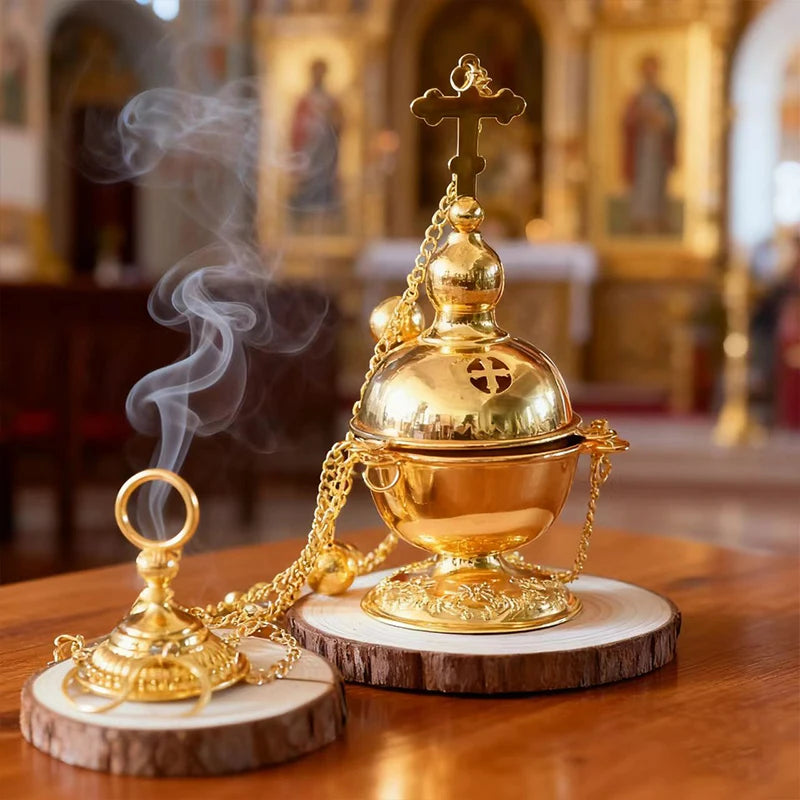 Sacred Gold Ritual Incense Burner – Hanging & Desktop Meditation, Prayer and Home Sanctuary Decor