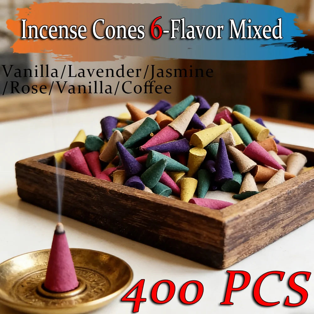 Six-Scent Incense Cone Collection – Vanilla, Coffee, Jasmine, Mint, Lavender & Rose