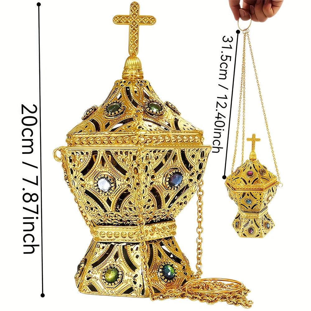 Sacred Golden Lantern Incense Burner – Hanging Ritual & Meditation Censer