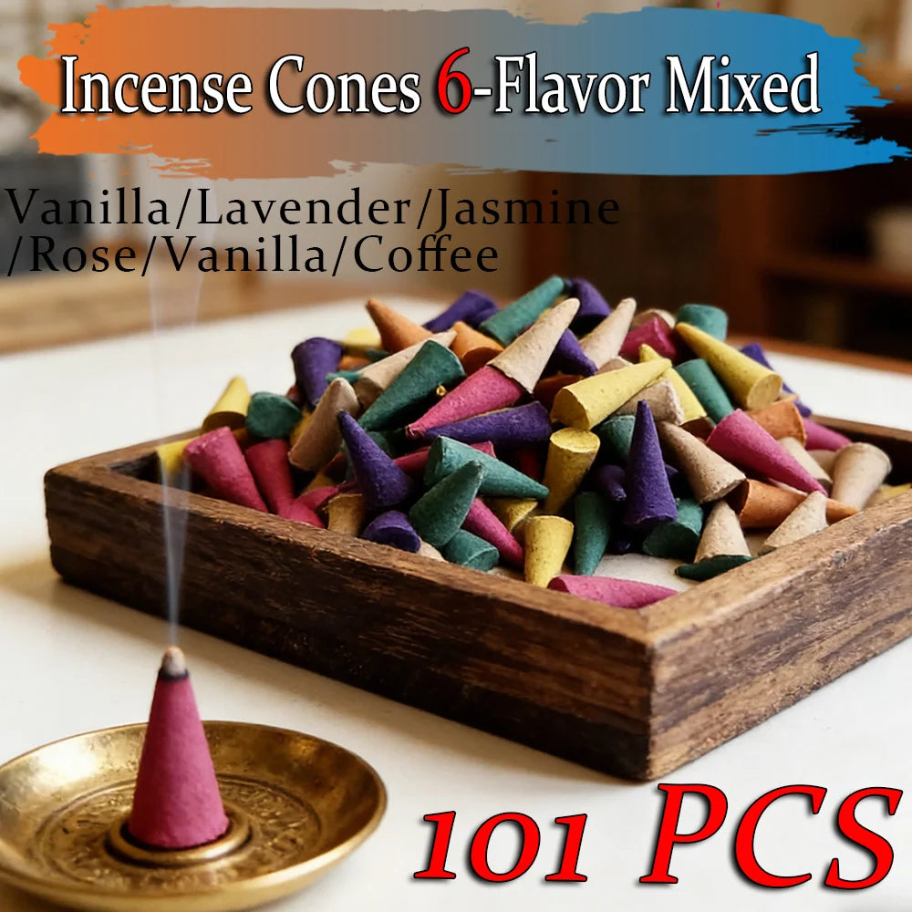 Six-Scent Incense Cone Collection – Vanilla, Coffee, Jasmine, Mint, Lavender & Rose