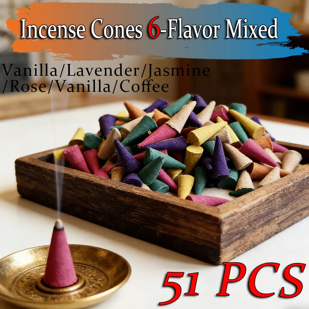 Six-Scent Incense Cone Collection – Vanilla, Coffee, Jasmine, Mint, Lavender & Rose